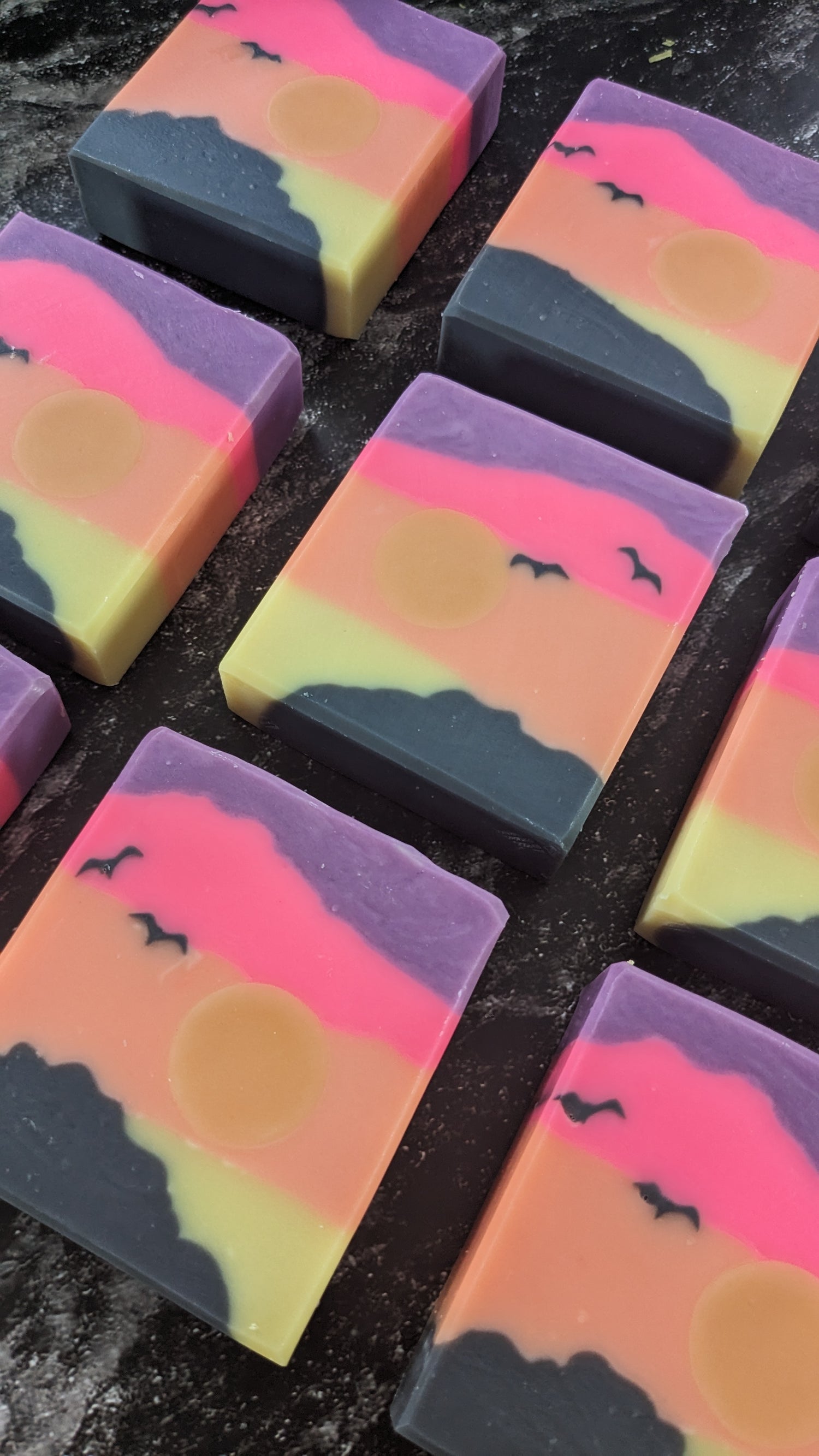 Tropical Sunset designed soap on counter 