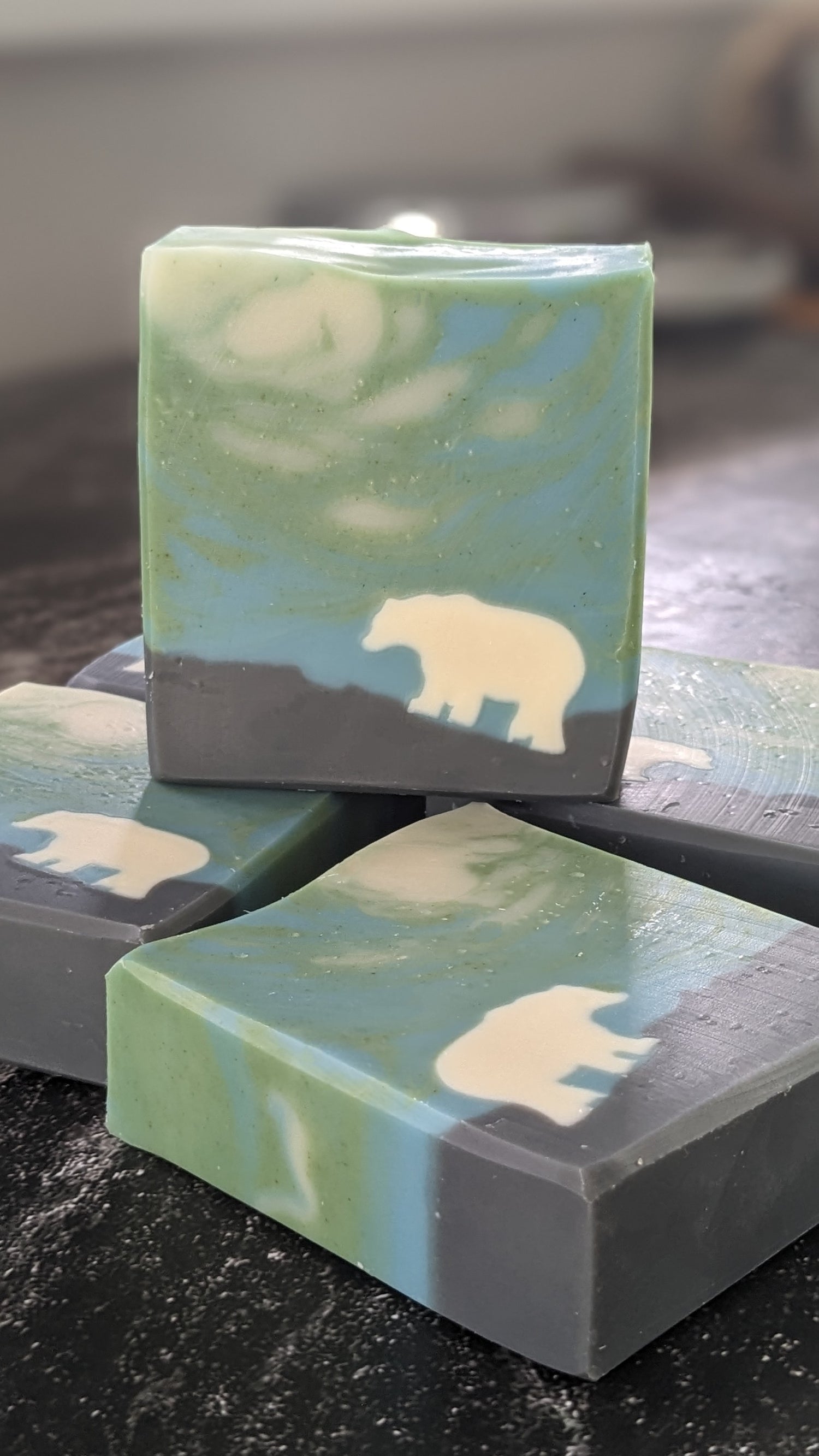 Stack of soaps with bear designs 