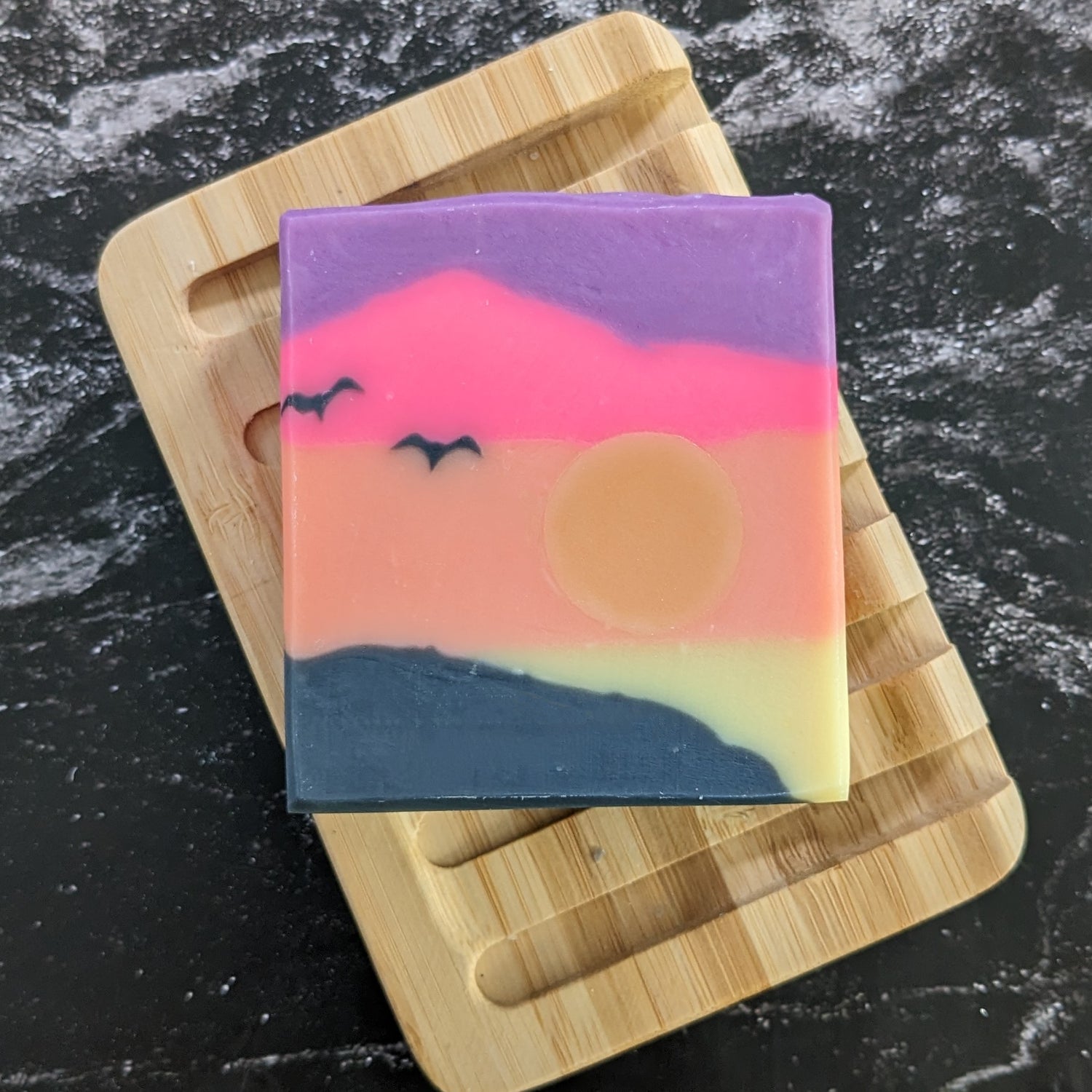 Tropical Sunset design soap on dish