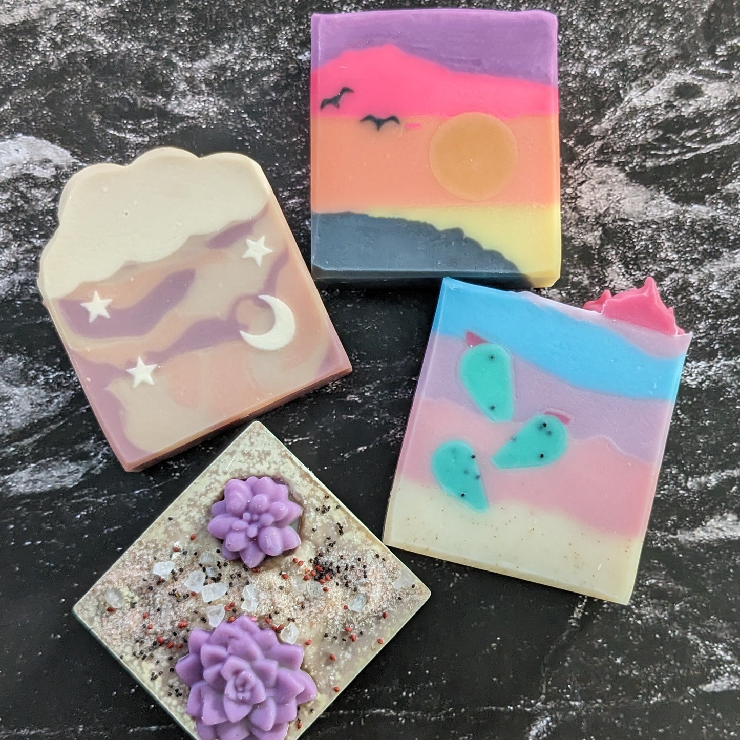 Four soap bars in the Deserts and Daydreams soap set