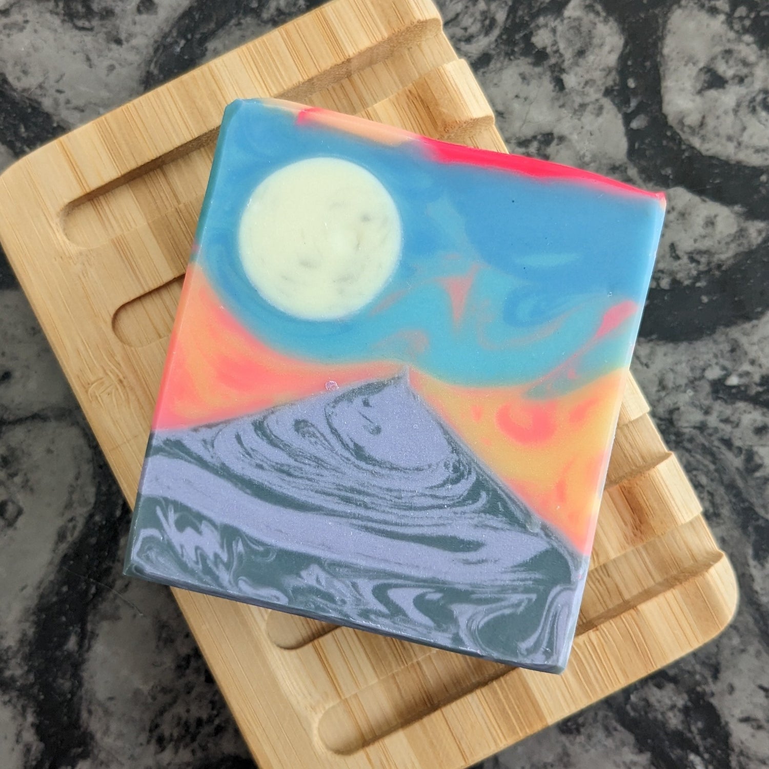 Soap with mountain and full moon design