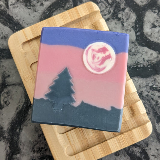 Pink and purple soap with pink moon and black tree